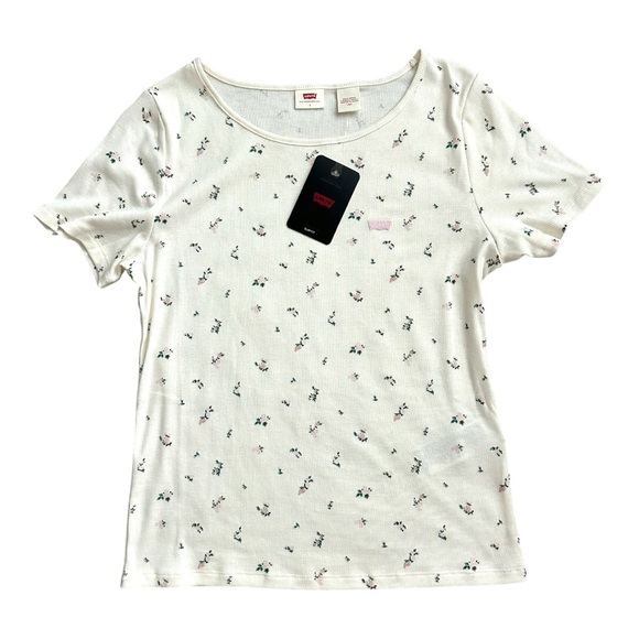 Levi's Tops - Levi’s Off White Ribbed T Shit with Pink Floral Print